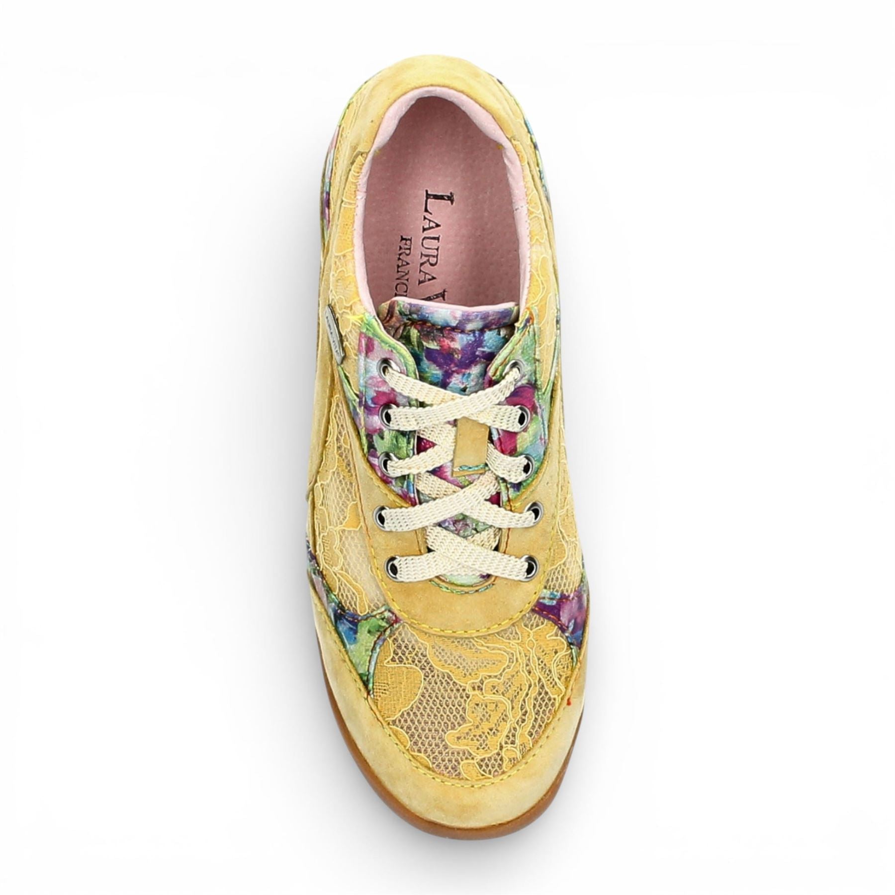 Tivanao 03 - Women's Yellow Floral Leather Sneakers