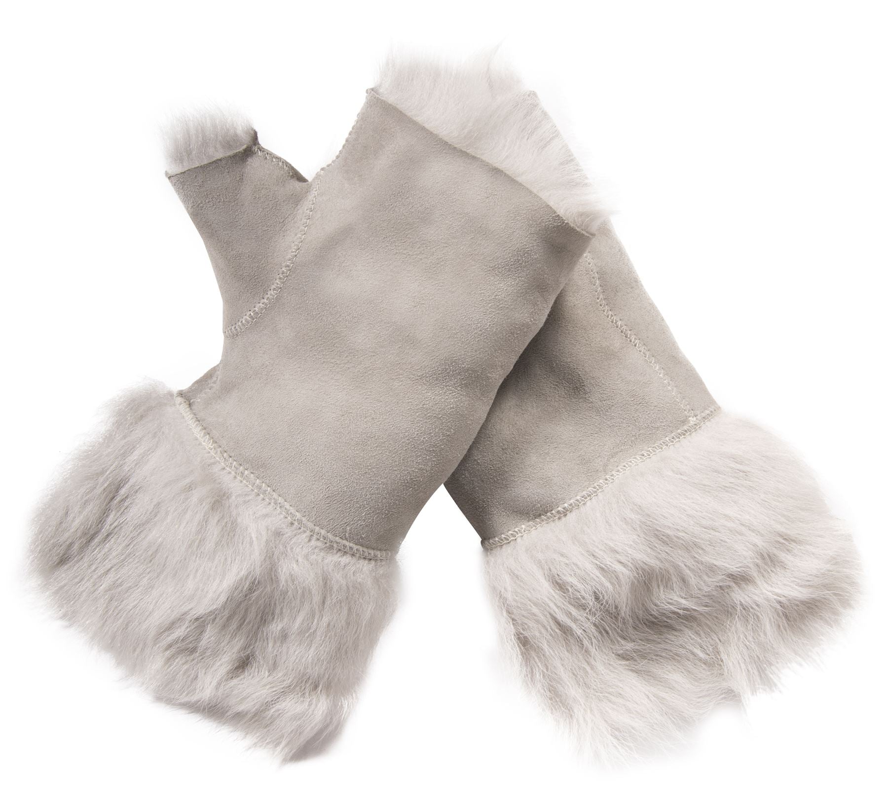 Women’s Suede Leather Shearling Lined Fingerless Gloves