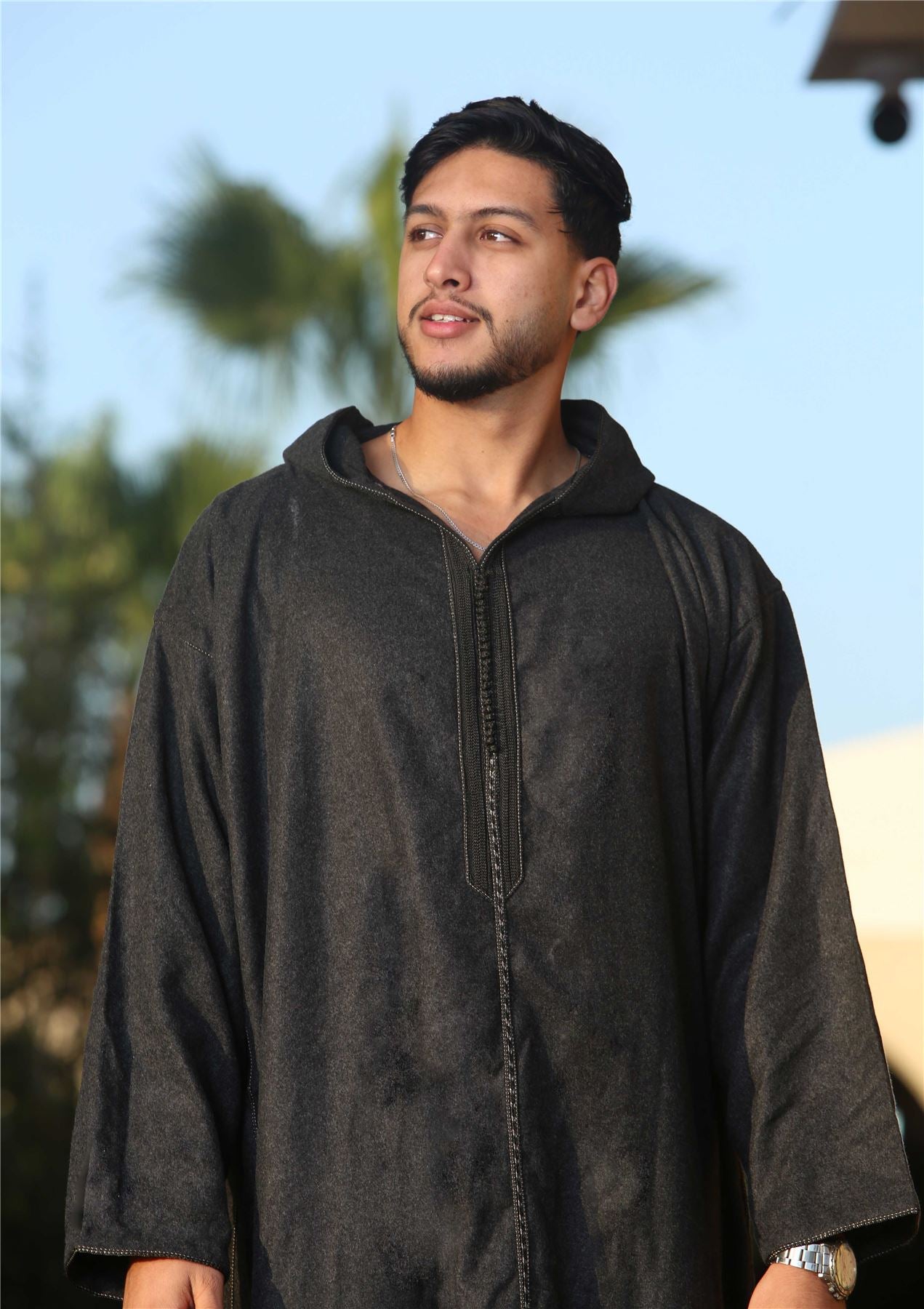 Men's Moroccan Thobe Hooded Djellaba Jubba Islamic Clothing Kaftan Eid Robe Arab Warm Coat