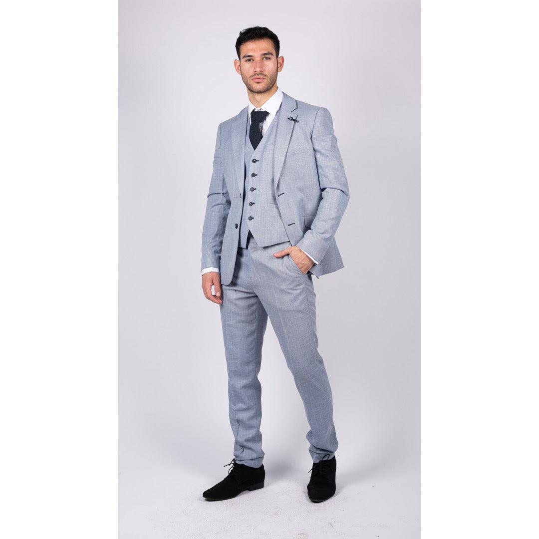 Mens 3 Piece Suit Light Blue Summer Linen Tailored Fit Wedding Prom Classic - Knighthood Store