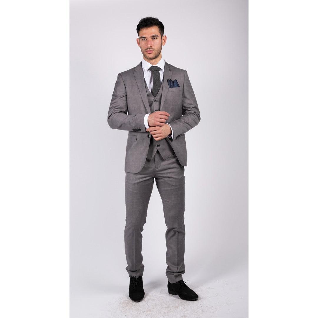 Mens Light Grey 3 Piece Suit Classic Stitch Wedding Summer Prom Classic Grooms - Knighthood Store