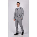 Mens 3 Piece Summer Suit Grey Check Blue Black Tailored Fit Classic Wedding Formal - Knighthood Store