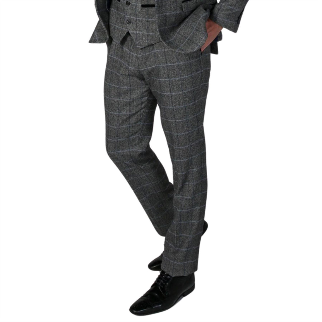 Men's Grey Trousers Tweed Herringbone Wool Blend Pants - Knighthood Store