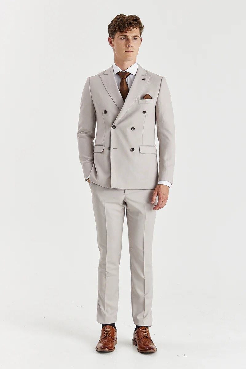 Mayfair - Men's Beige 2 Piece Double Brested Suit