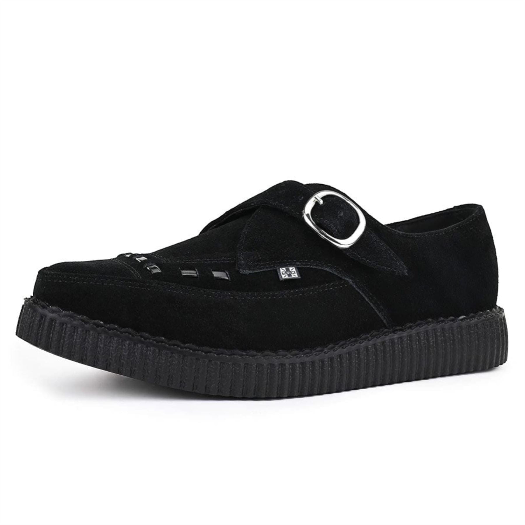 Pointed Creeper Black Suede Monk Buckle Platform Shoes