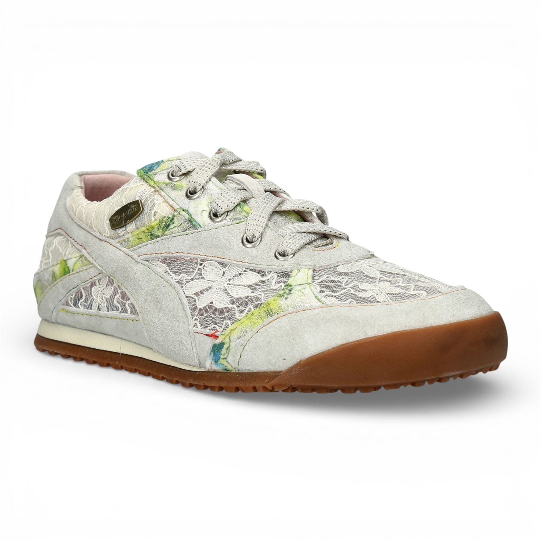 Tivanao 03 - Women's Beige Floral Leather Sneakers