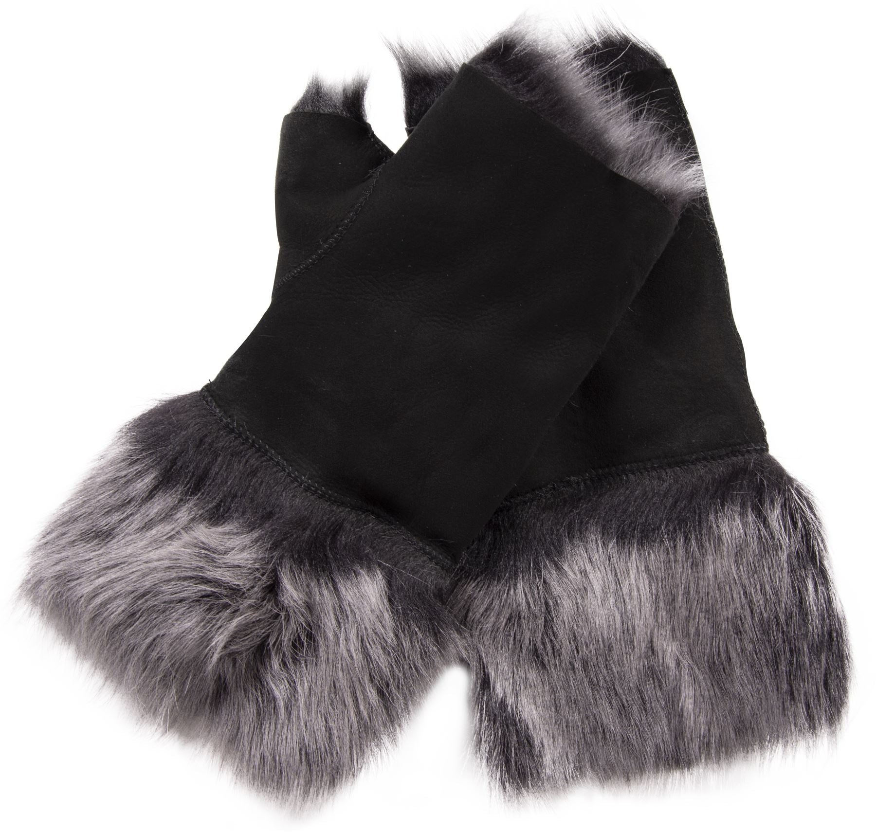 Women’s Suede Leather Shearling Lined Fingerless Gloves
