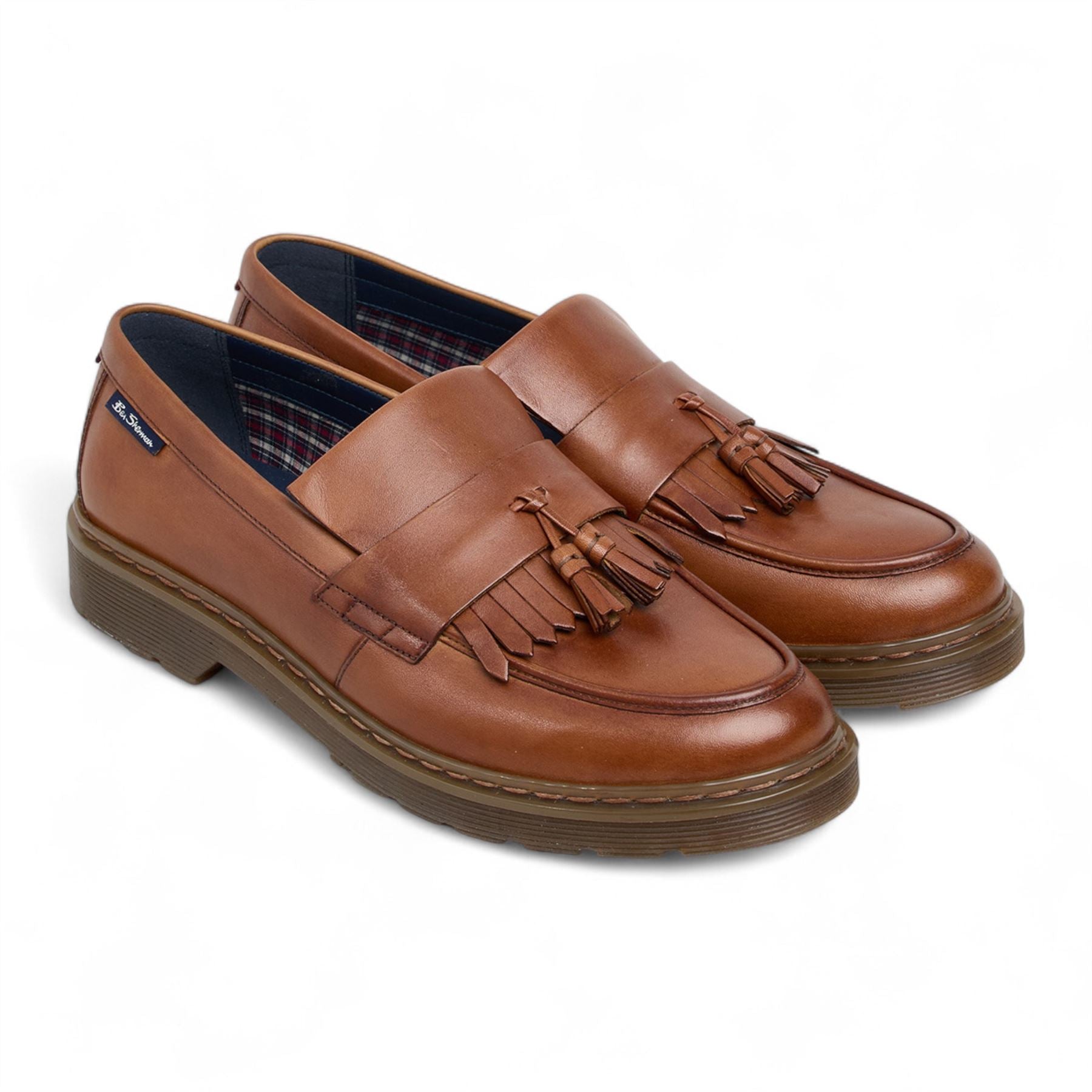 Men's Tan Brown Leather Chunky Sole Tassel Loafer Shoes
