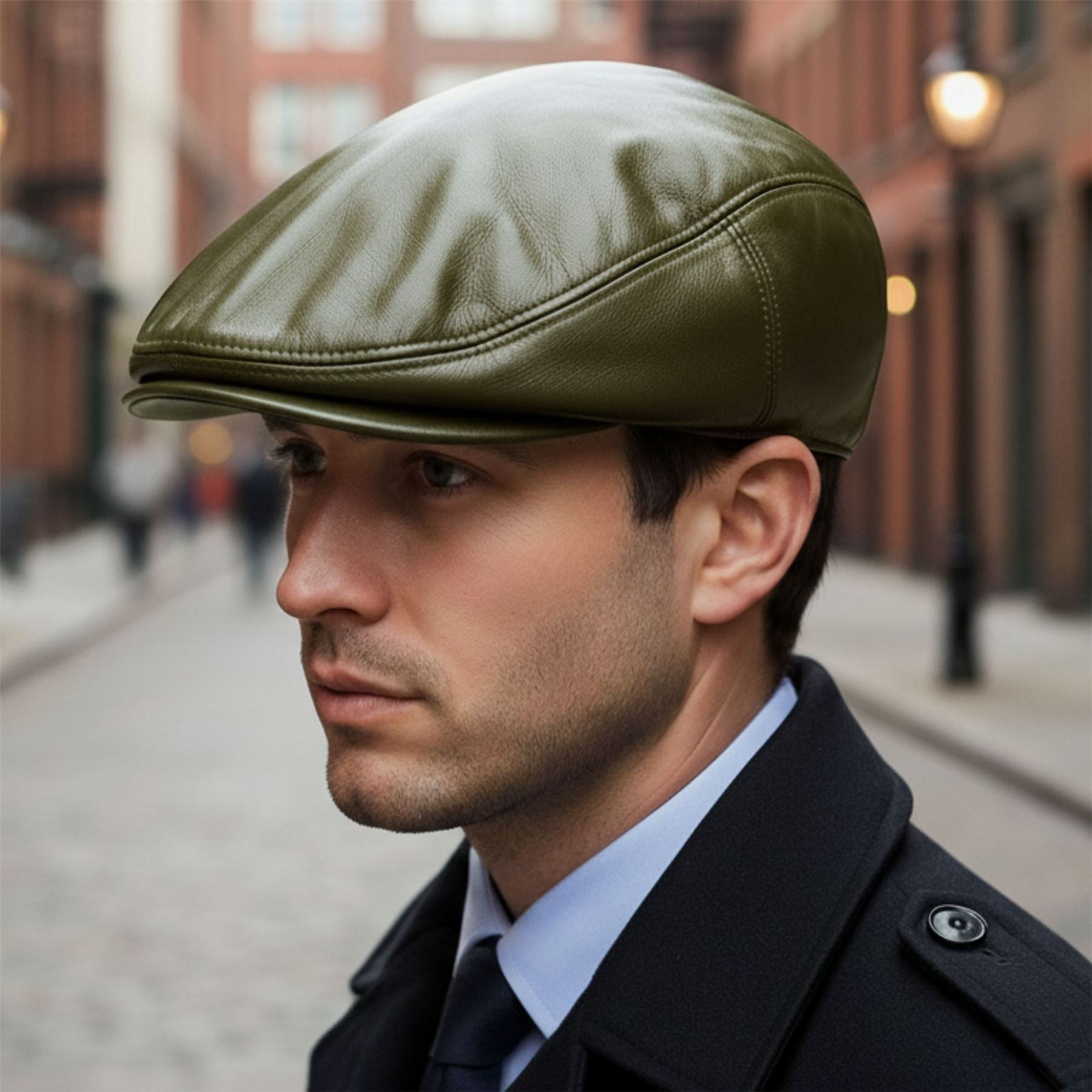 Men's Real Leather Ivy Newsboy Peaked Flat Cap