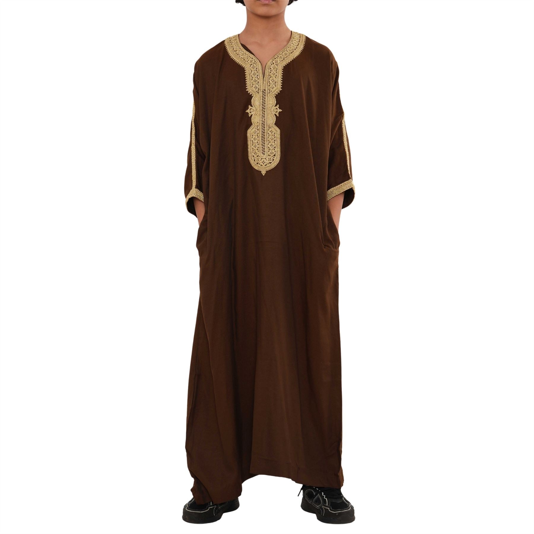 Boy's Moroccan Thobe Half Sleeve Gandoura Embroidery Kaftan