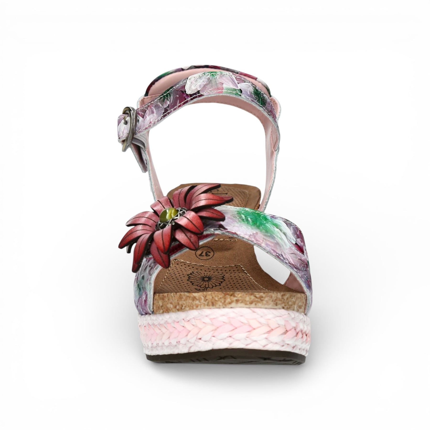 Facyo 75 - Women's Purple Floral Leather Wedge Sandals