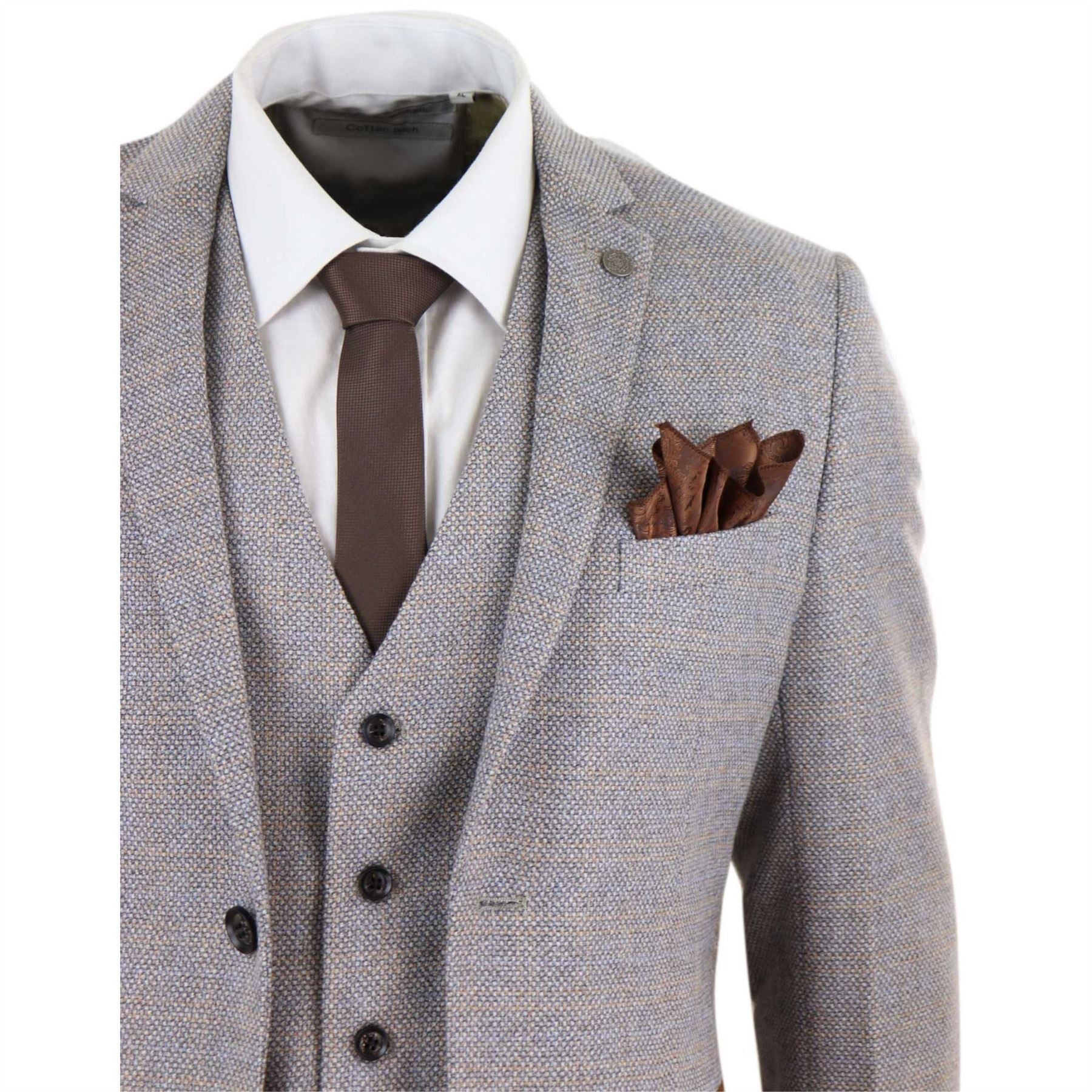 Mens 3 Piece Suit Tweed Check Vintage Retro Tailored Fit 1920s