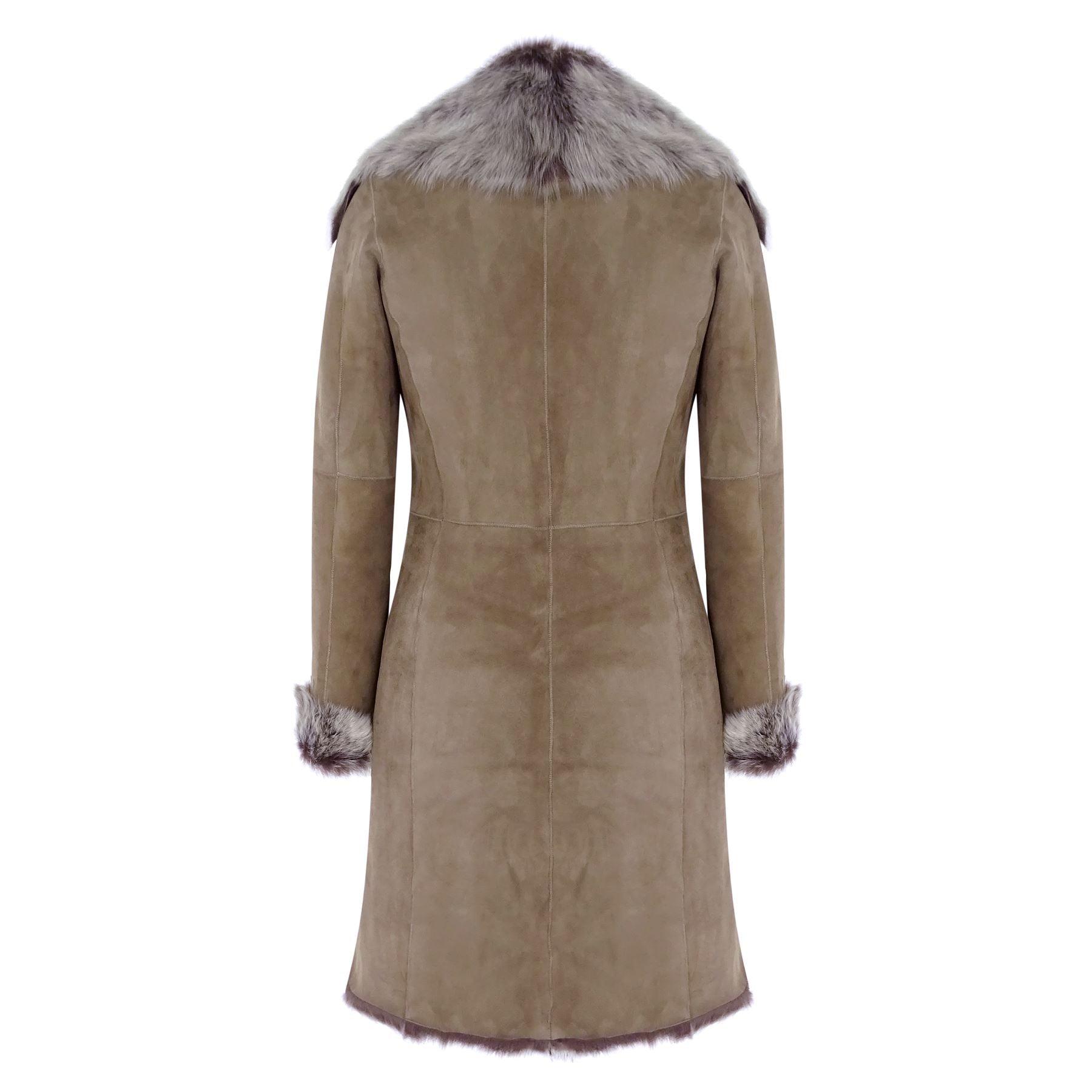 Taupe 3/4 Length Ladies Suede Real Toscana Sheepskin Coat Tailored Fit - Knighthood Store