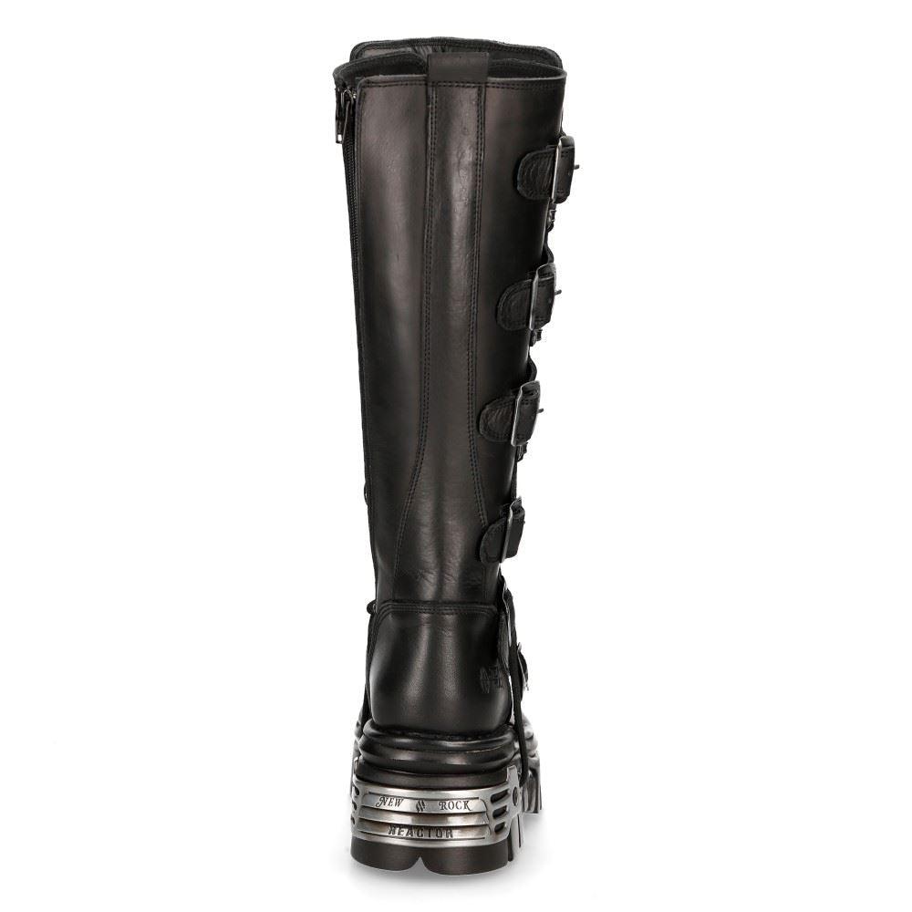 New Rock 272 Metallic Black Goth Knee High Zip Leather Buckle Boots Punk Emo - Knighthood Store