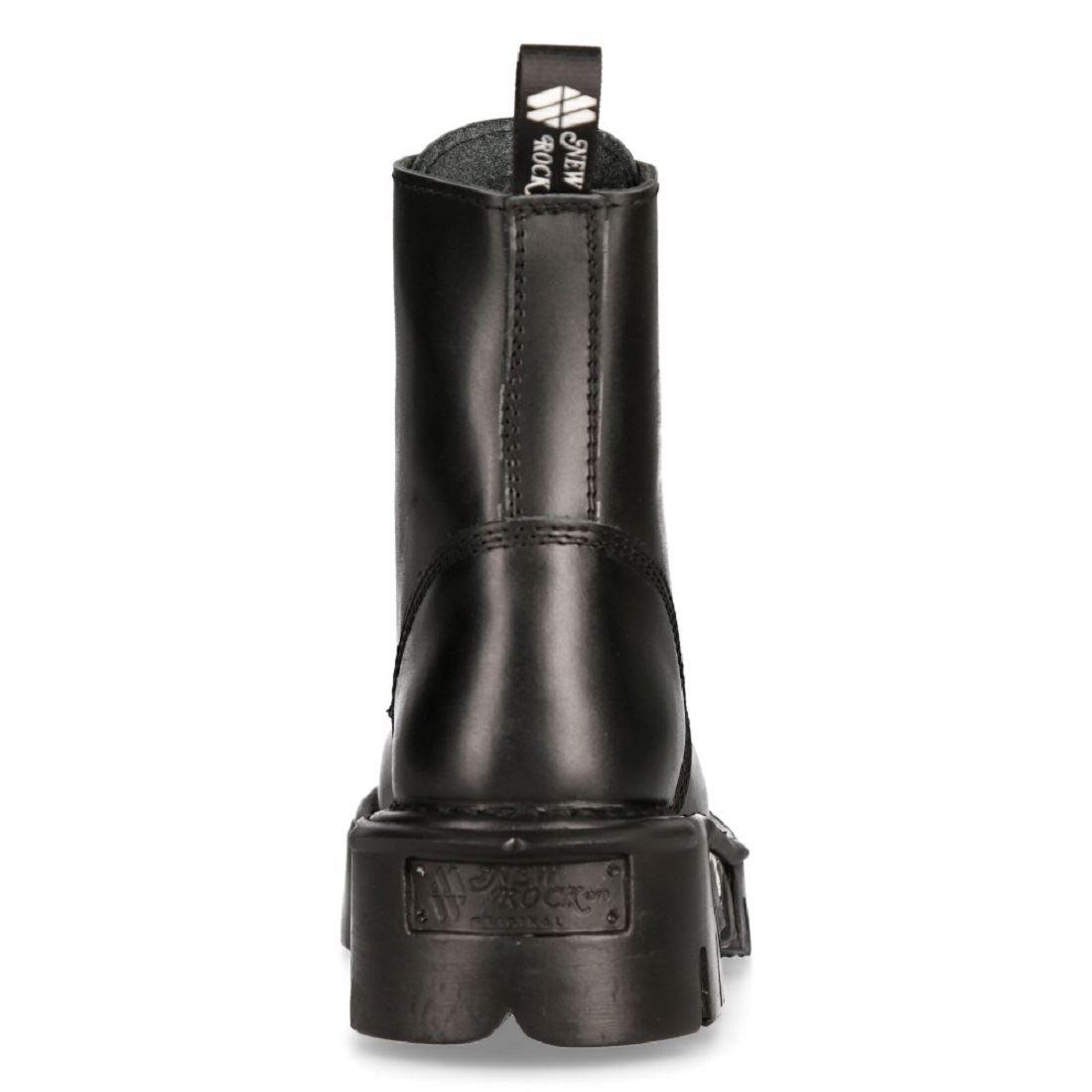 New Rock M-MILI084N-S Unisex Metallic Black 100% Leather Platform Military Boots - Knighthood Store