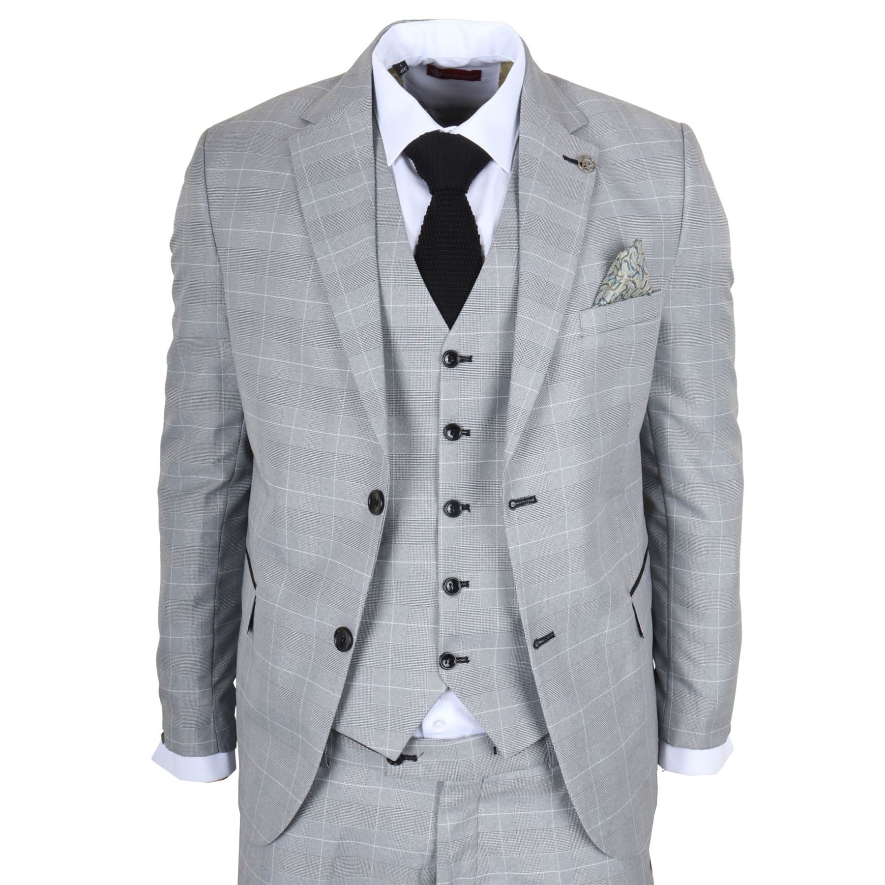 IM53 - Men's Grey Check 3 Piece Tailored Fit Suit