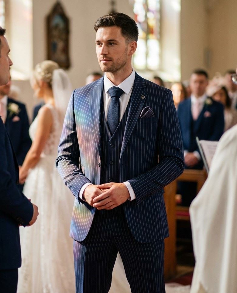 IM43 - Men's Classic Pinstripe 3 Piece Navy Blue Suit