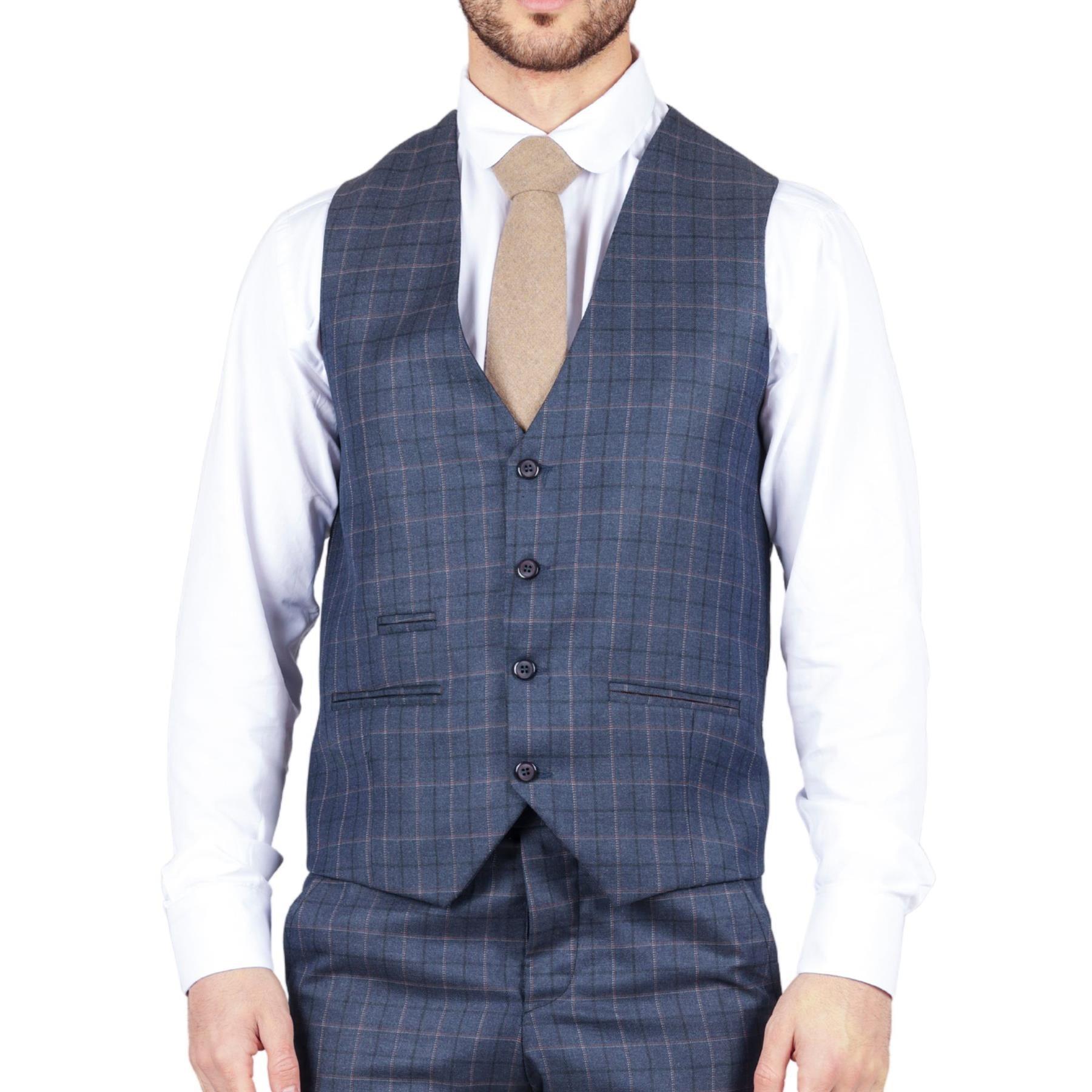 Men's Blue Suit Prince Of Wales Check Tailored Fit 3 Piece Formal Dress - Knighthood Store