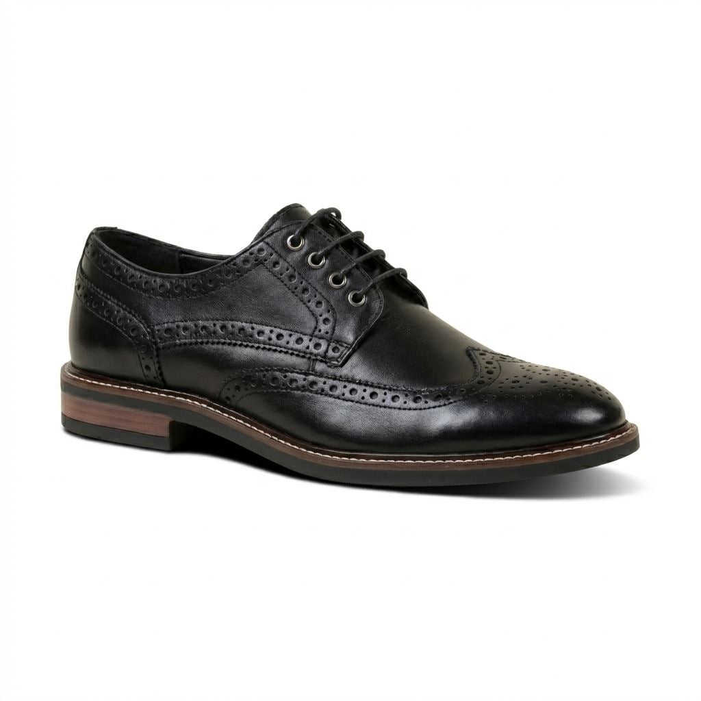 Stokes - Men’s Black Leather Wingtip Brogue Lace-Up Shoes