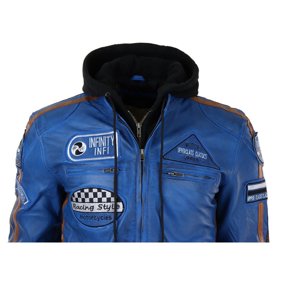 Men's Hooded Zipped Biker Leather Jacket | Infinity