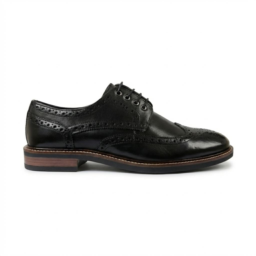 Stokes - Men’s Black Leather Wingtip Brogue Lace-Up Shoes