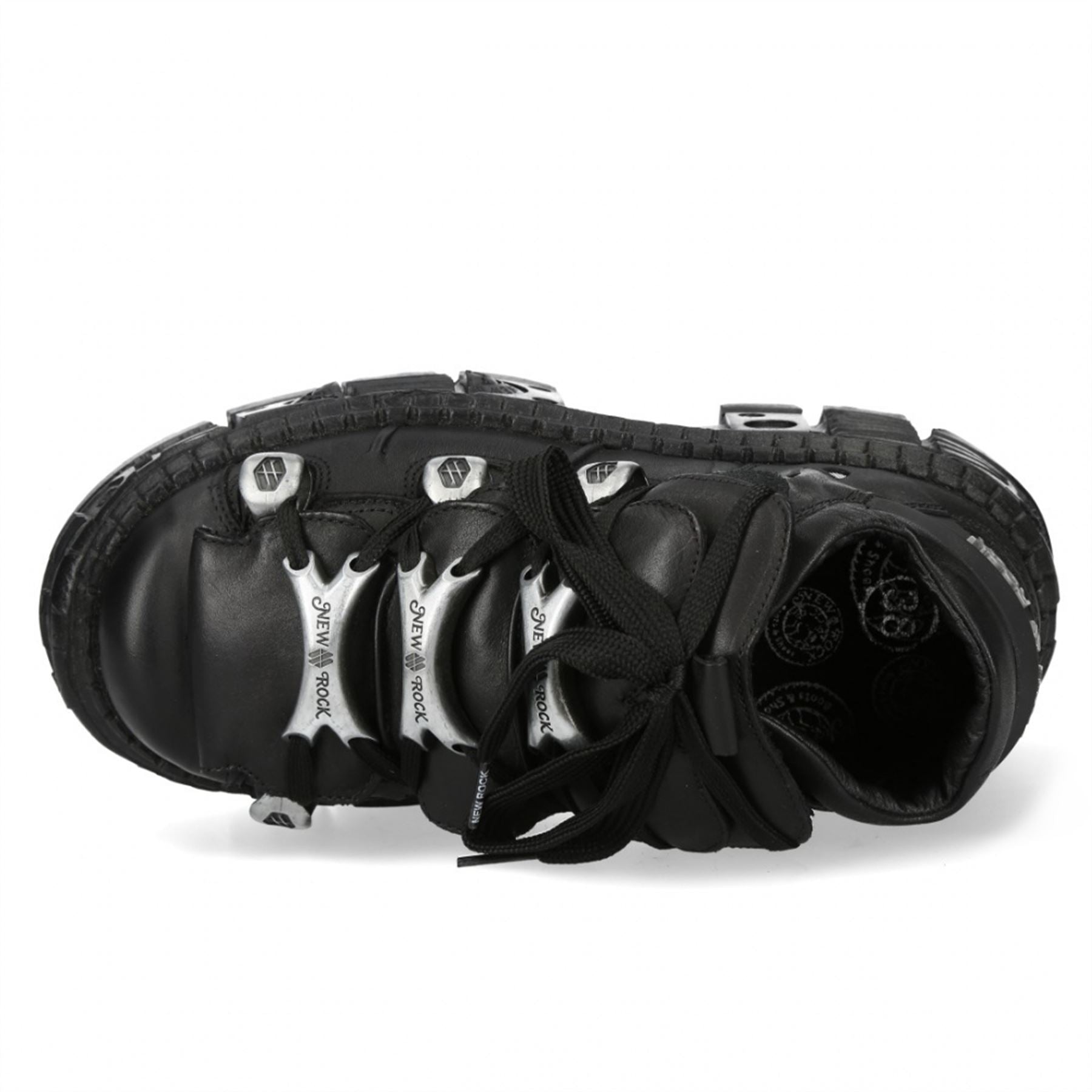 New Rock M-OVERZ106B-C1 Chunky Black Leather Ankle Boots