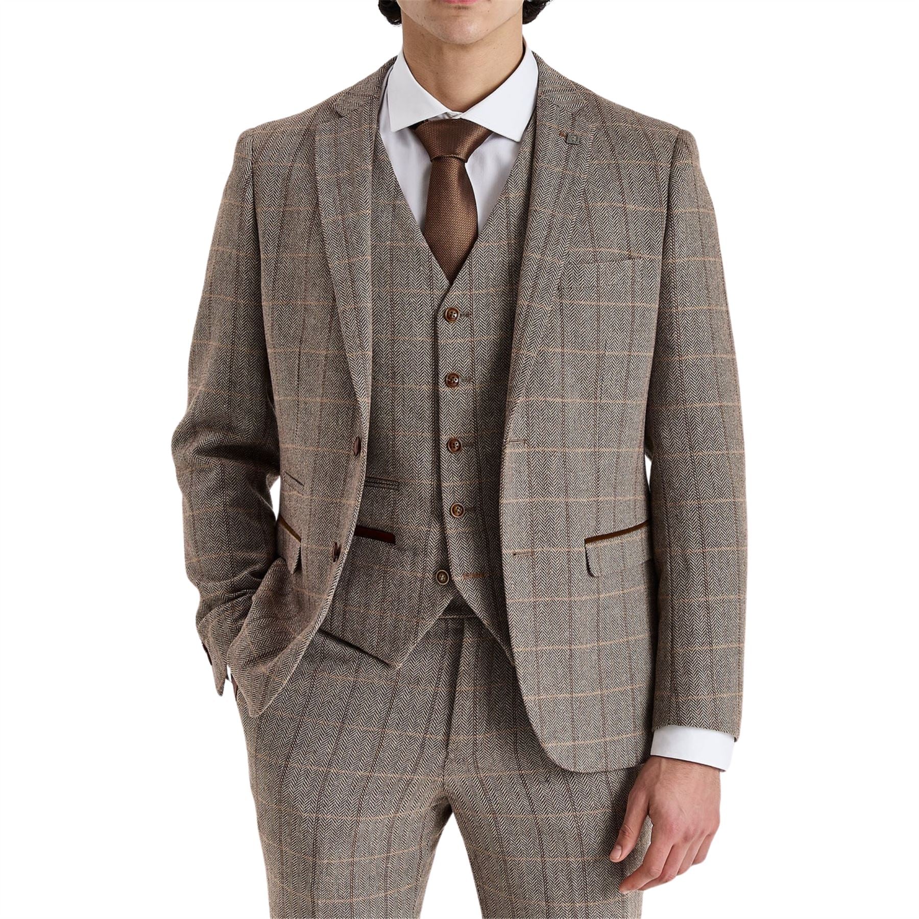 Harris - Men's Brown Tweed Herringbone Check Blazer