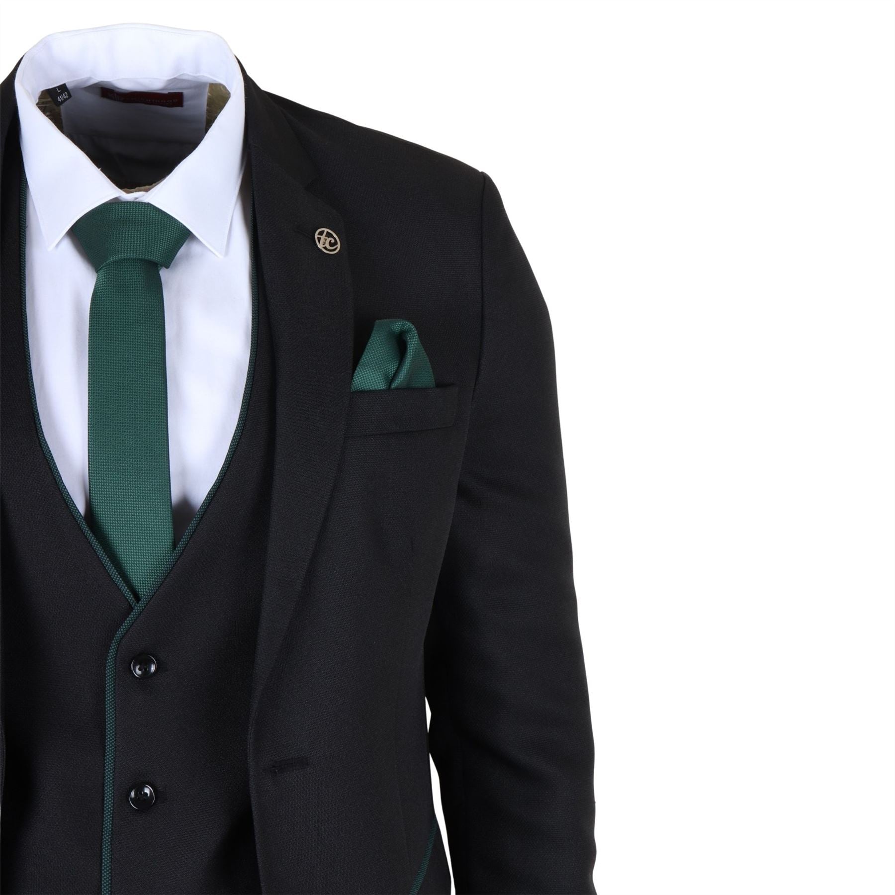 IM48 - Men's 3 Piece Black Tailored Fit Suit