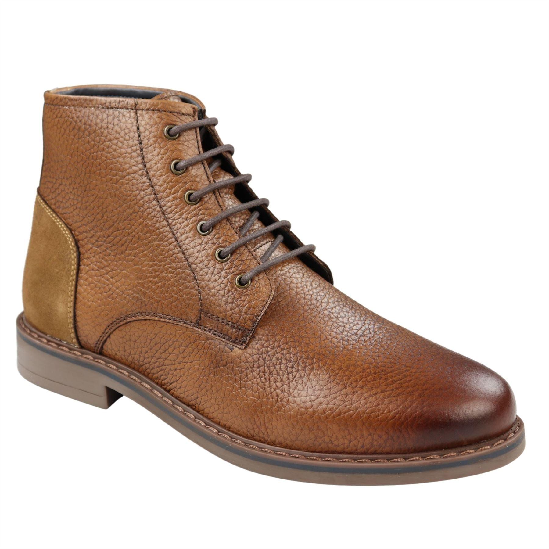 Mens Round Toe Laced Boots Black Tan Brown Real Leather Smart Casual Dress - Knighthood Store