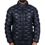 Men's Puffer Quilted Real Leather Jacket Casual Waist Length - Knighthood Store