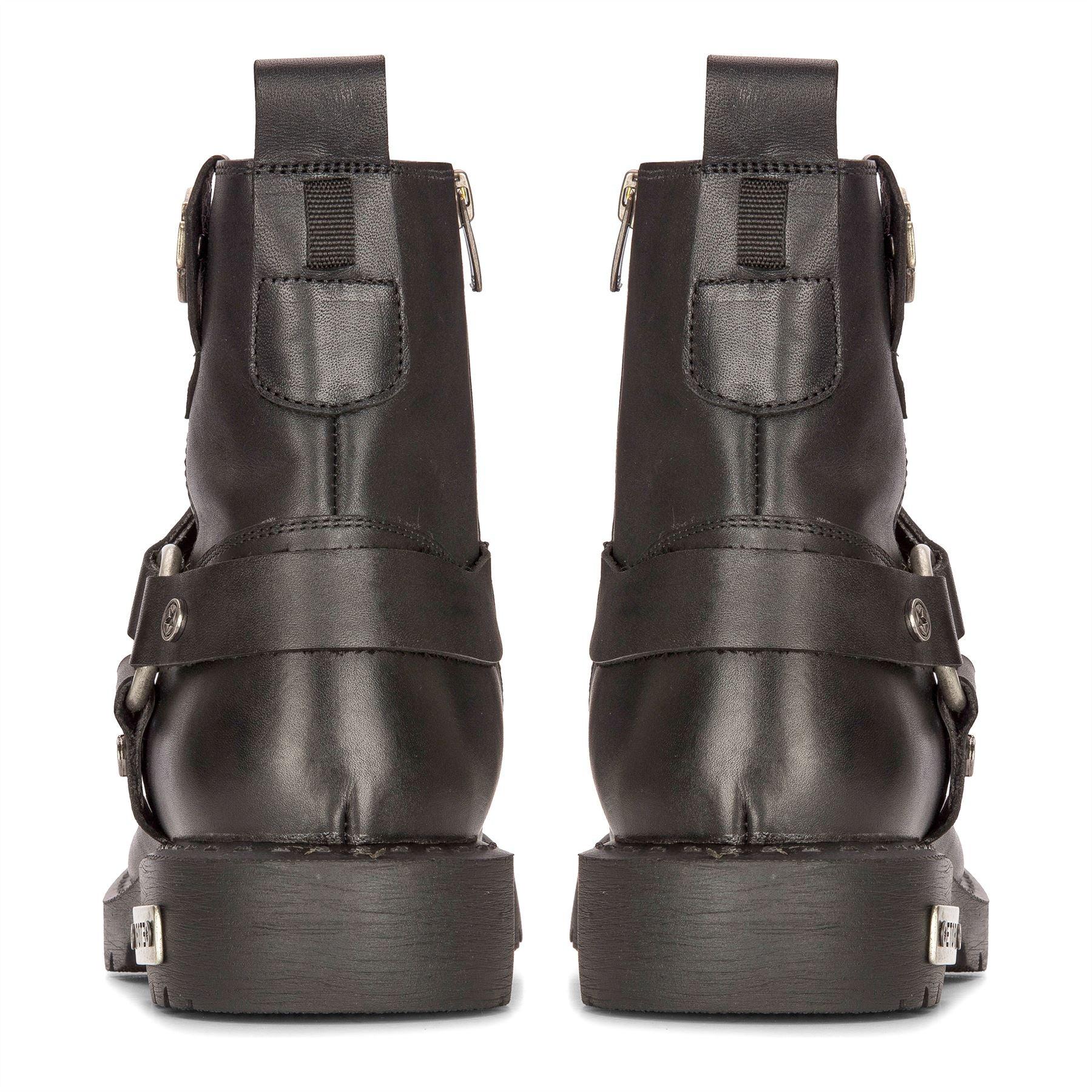 Mens Black Leather Motorcycle Boots Western Rock Punk Metal Toe Ankle Boot - Knighthood Store