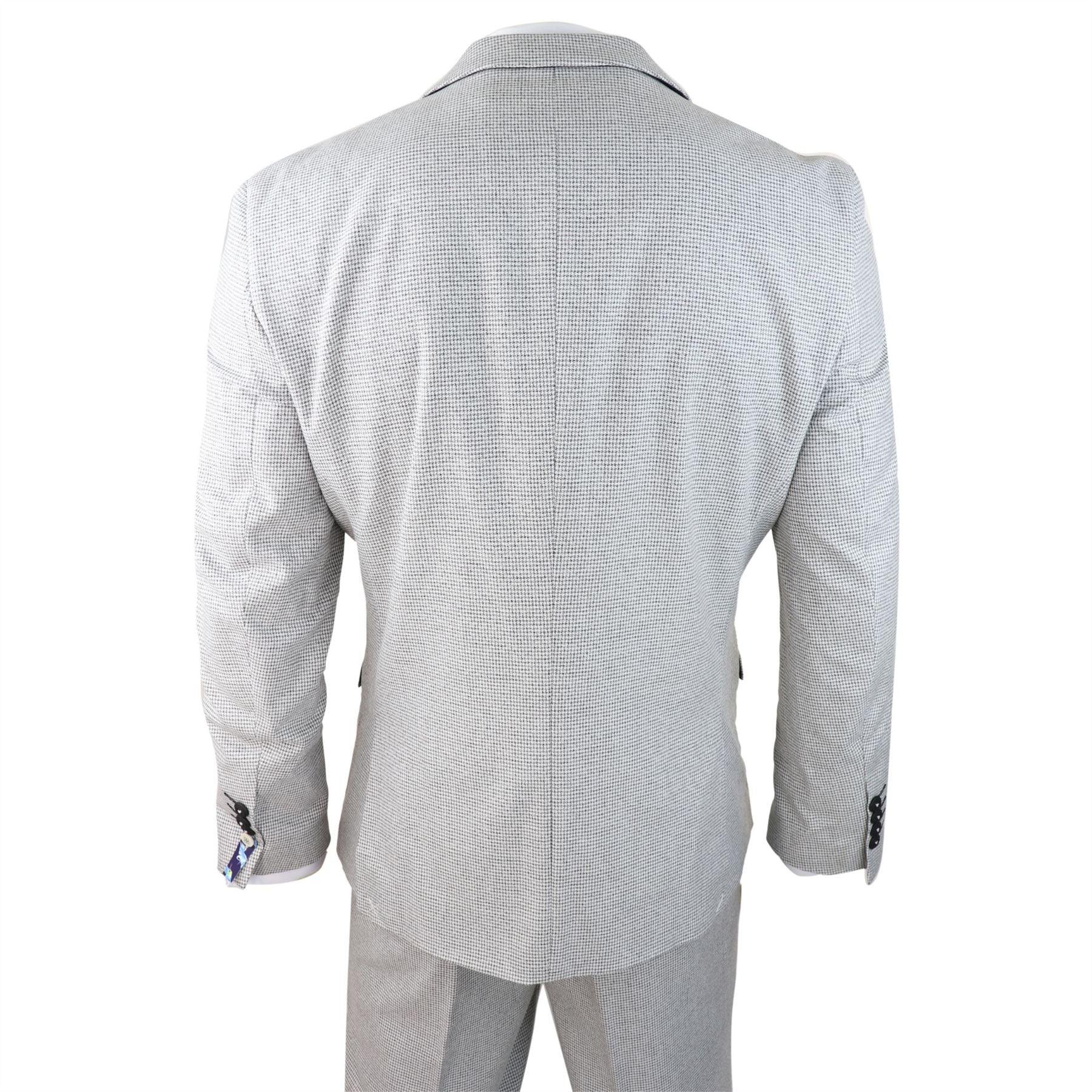 Mens 3 Piece Light Grey Black Check Suit Tailored Fit Retro Vintage Classic Smart - Knighthood Store