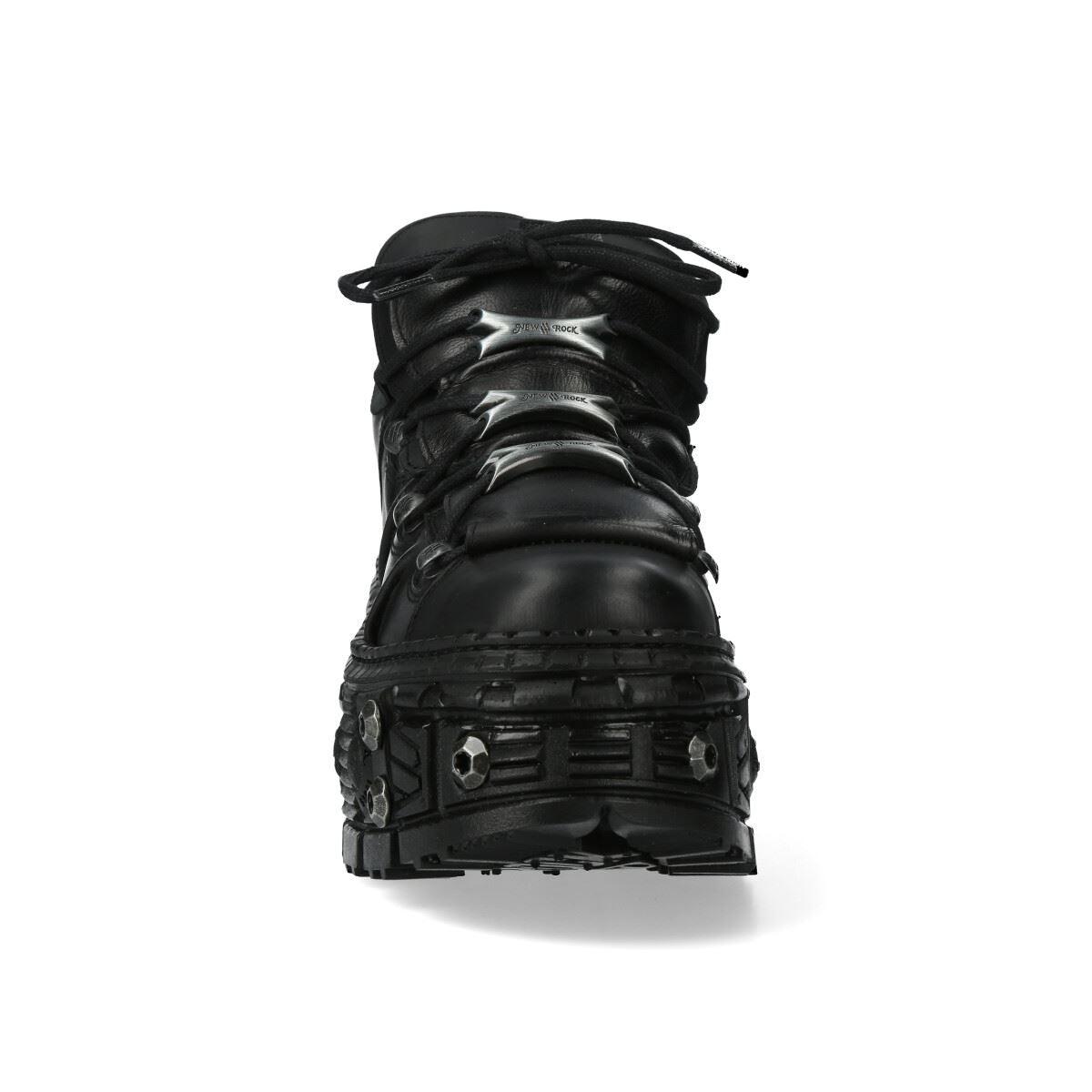 New Rock Boots WALL106-S25 Unisex Metallic Black Leather Platform Gothic Boots - Knighthood Store