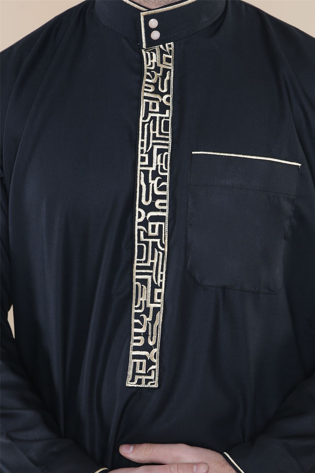 Mens Thobe Jubba Nehru Stand Collar Islamic Clothing Muslim Cotton Kaftan Embroidery Eid Robe Saudi