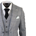 Men's Grey 3 Piece Suit Prince Of Wales Check Formal Business Dress Suits - Knighthood Store