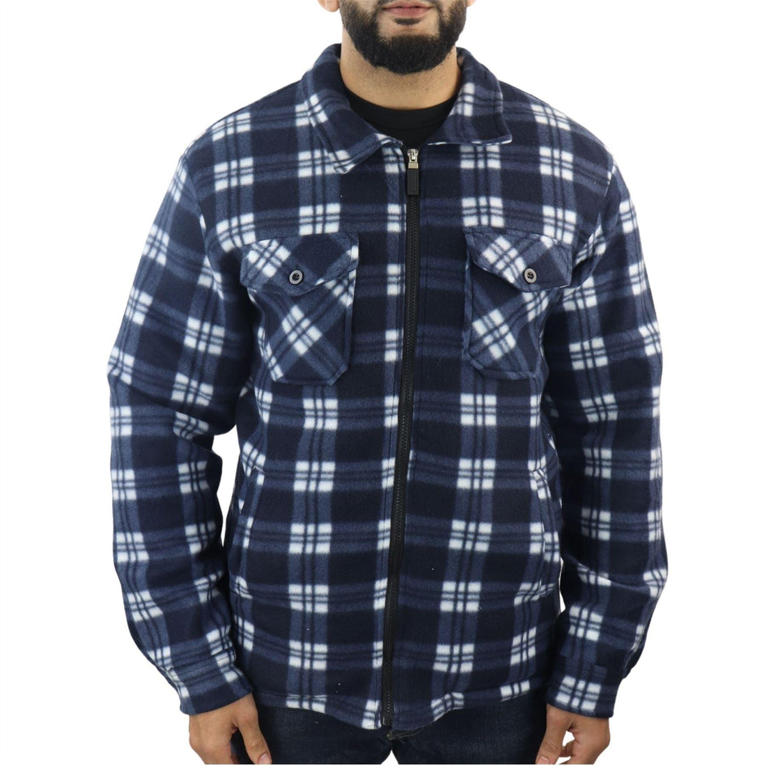 Men's Jumper Thermal Fleece Fur Lined Lumberjack Zipped Check Winter Shirt - Knighthood Store