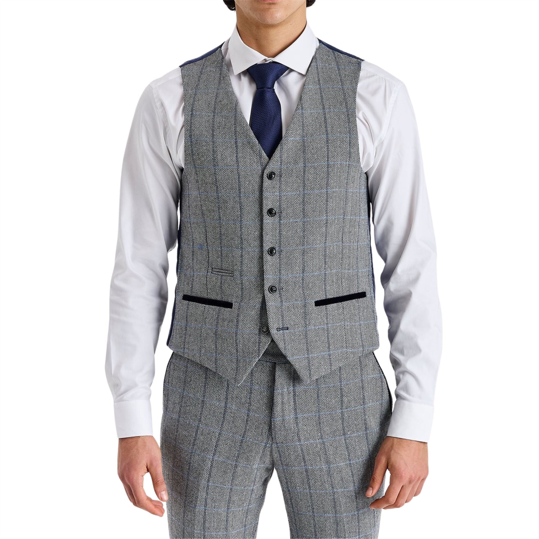Harris - Men's Grey Tweed Herringbone Check Waistcoat
