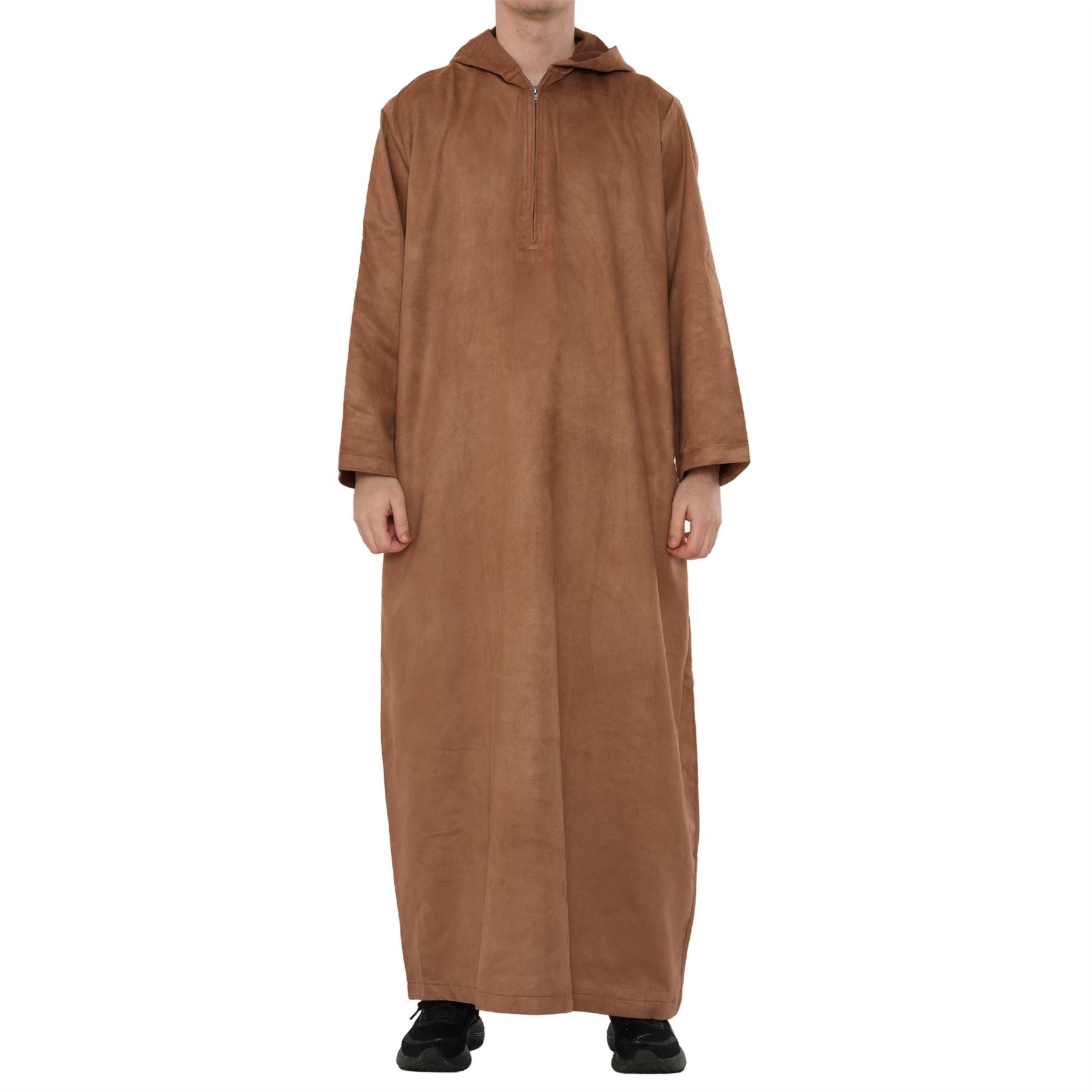 HM12 - Men's Hooded Suede Thobe Emirati Omani Zipped Thobe