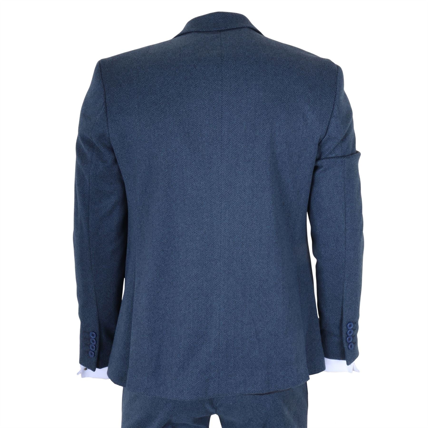 IM40 - Men's Blue 3 Piece Tweed Herringbone Suits