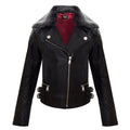 Girls Kids Real leather Biker Style Jacket Cross Zip Black Fur Collar Age 1 - 13 - Knighthood Store