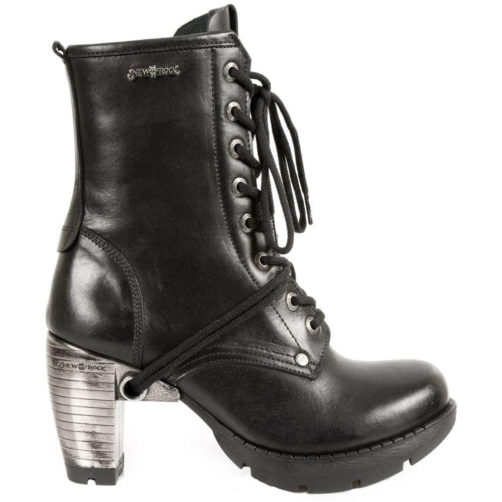 New Rock TR001-S1 Ladies Trail Black 100% Leather Gothic Punk Lace Boots - Knighthood Store