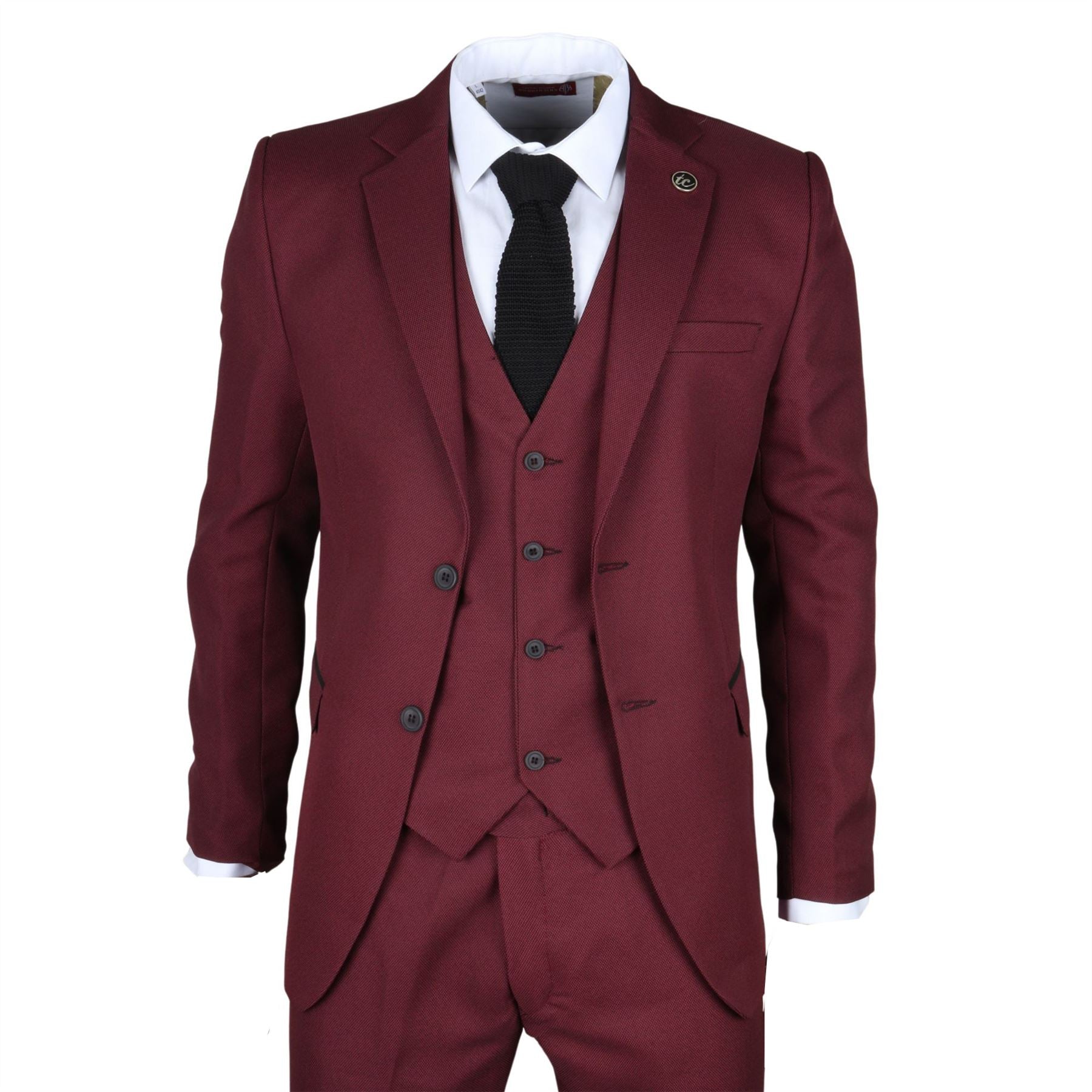 Men's Suit 3 Piece Burgundy Classic Birdseye Wedding Formal Dress