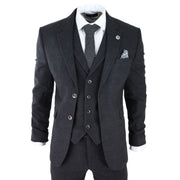 Mens Black Tweed 3 Piece Suit Check Vintage 1920s Gatsby Blinders Tailored Fit