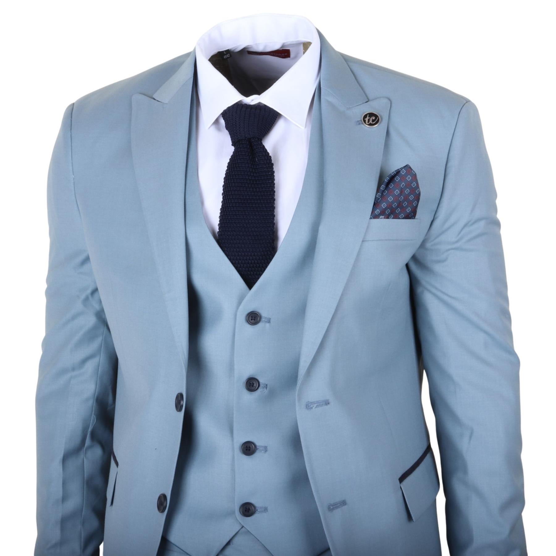 IM32 - Men's Plain Turquoise Blue 3 Piece Suit