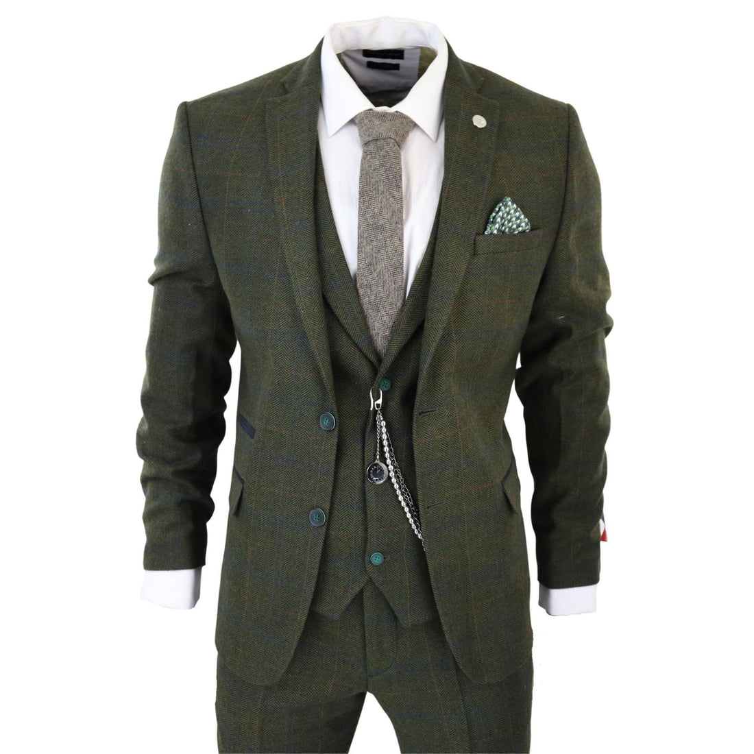 Men's 3 Piece Suit Wool Tweed Green Blue Brown Check 1920s Gatsby Formal Dress Suits - Knighthood Store