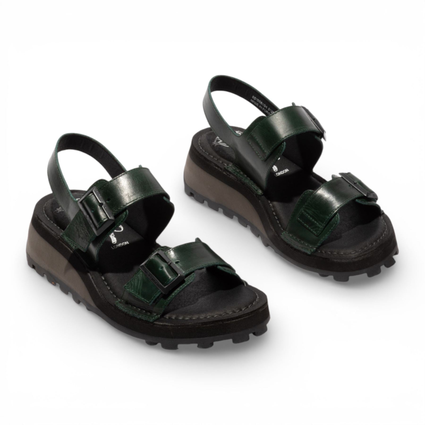 HEIF558FLY - Women’s Green Leather Wedge Buckle Sandals