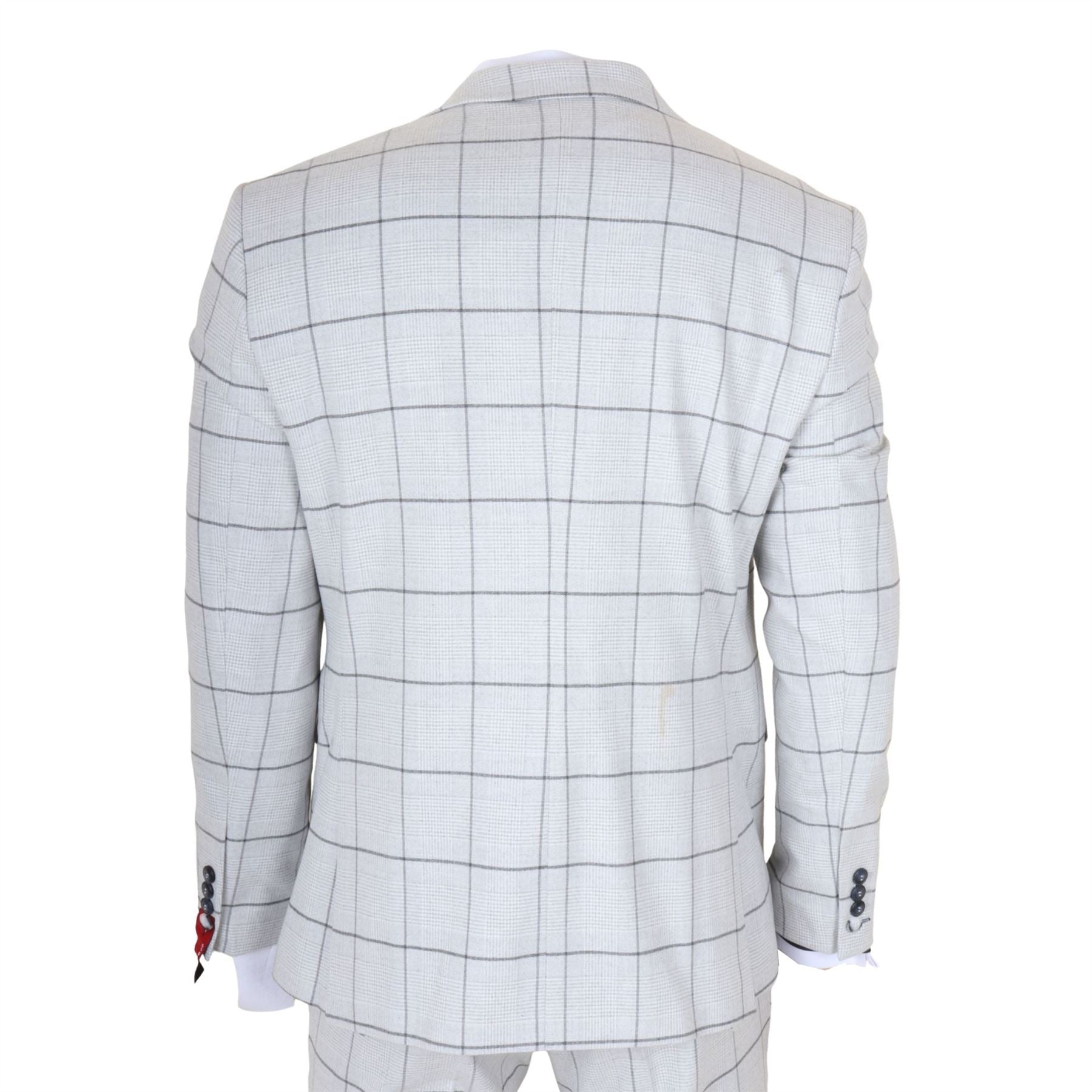 TP-33 - Men's 3 Piece Tailored Fit Grey Plaid Check Suit