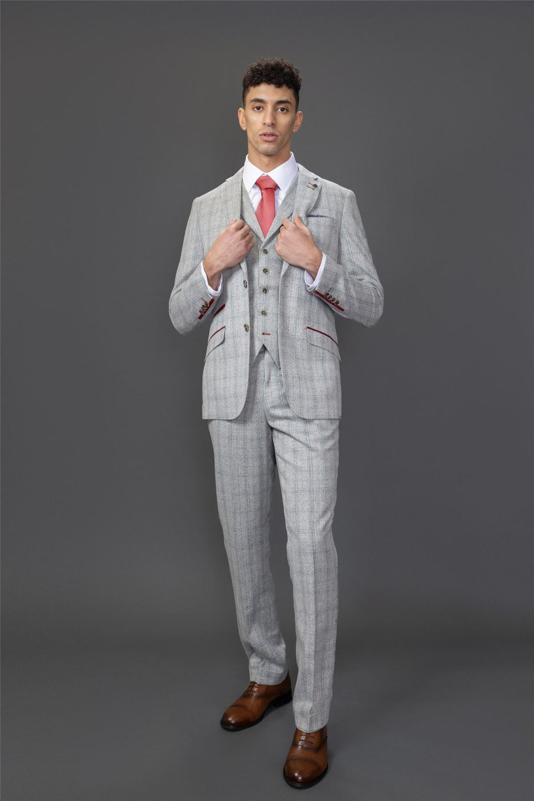 Men's Suit 3 Piece Grey Checked Slim Fit Formal Dress