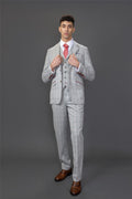 Men's Suit 3 Piece Grey Checked Slim Fit Formal Dress - Knighthood Store