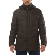 Men's Leather Puffer Jacket Hooded Quilted Winter Coat